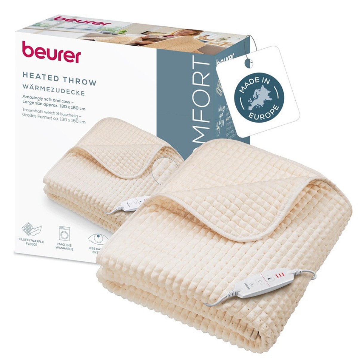 Couverture Chauffante - HD 72 Waffle ivoire couleur unique, BEURER