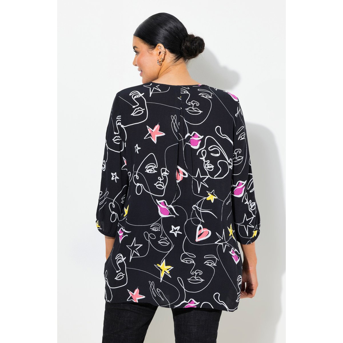 Blouse smockée noir, ULLA POPKEN