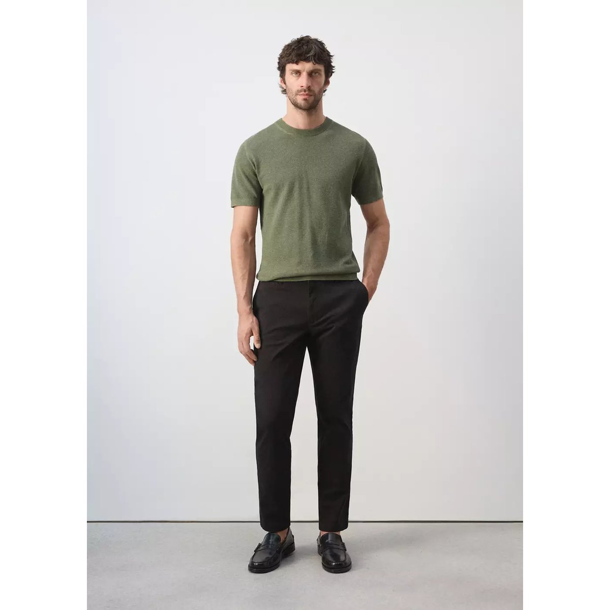 Pantalon Prato chino cropped tapered noir, MANGO MAN