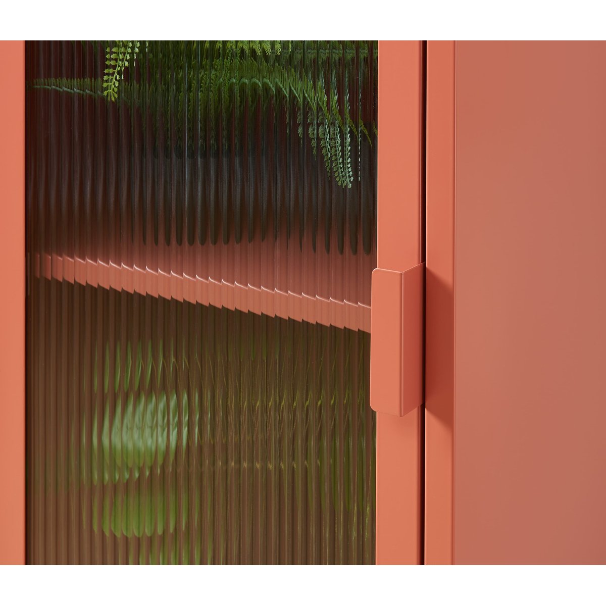 Vestiaire en acier et porte en verre cannelé terracotta / tcx 18-1434, PANTONE