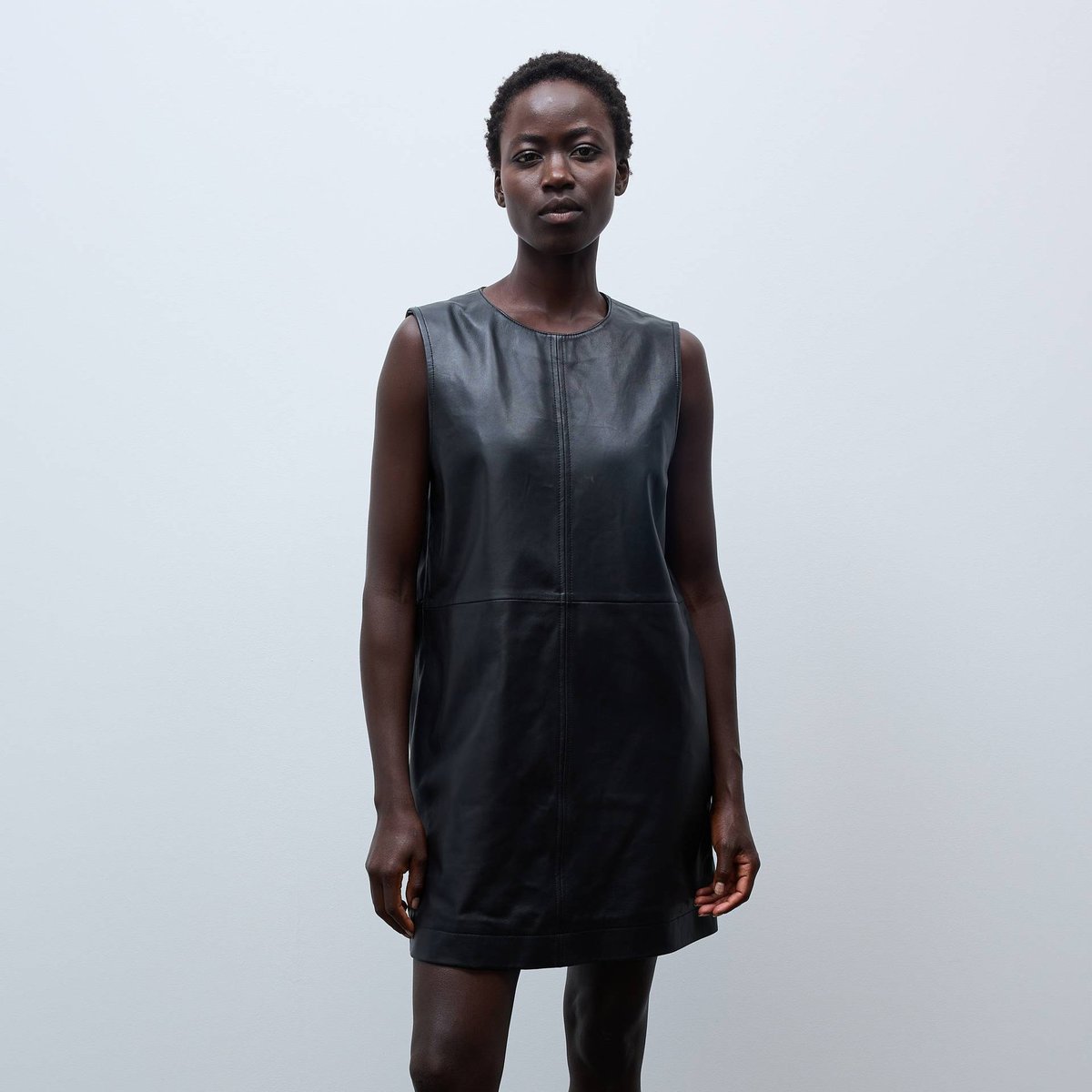 Robe courte sans manches en cuir noir, MONOPRIX