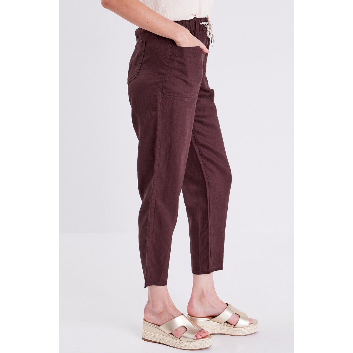 Pantalon battle en lin marron foncé, BREAL