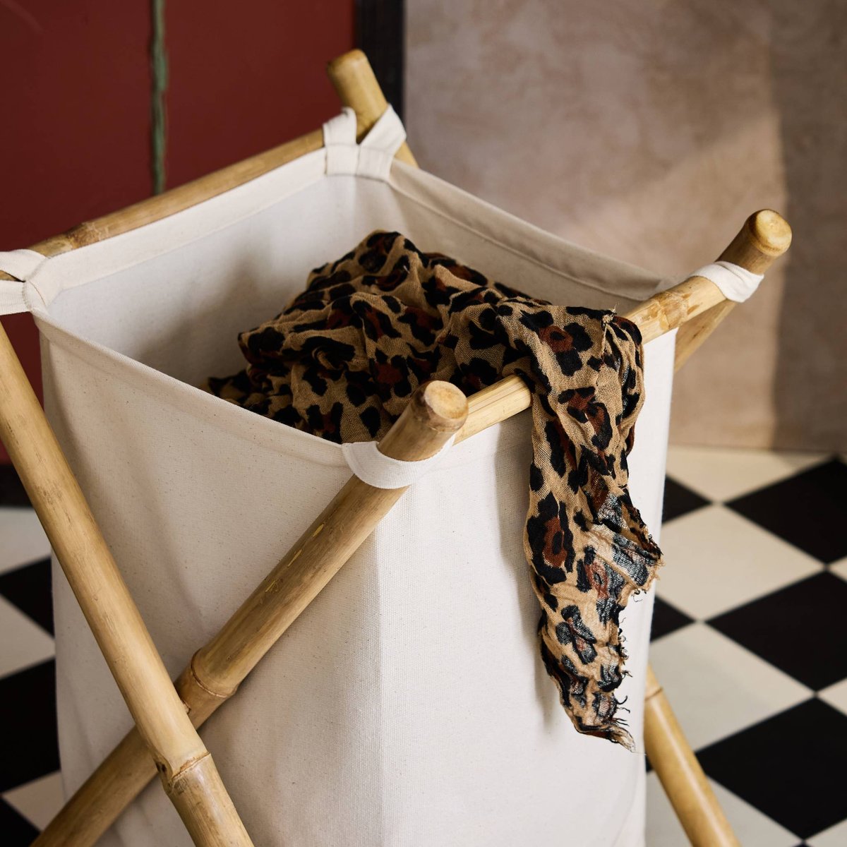 Panier à linge pliant en bambou et tissu FIDJI naturel, SWEEEK