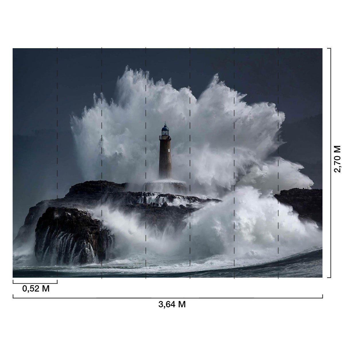 Papier peint panoramique phare sous les vagues intissé, HEXOA