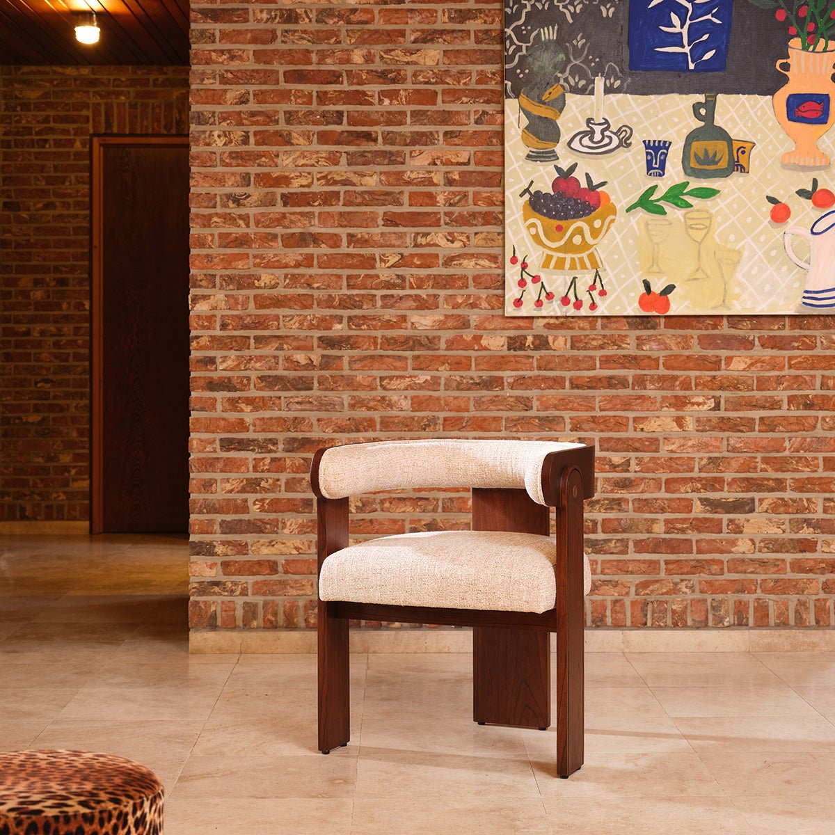 Chaise en mindi massif et tissu texturé ARCHIBALD couleur unique, BERAH GETAH
