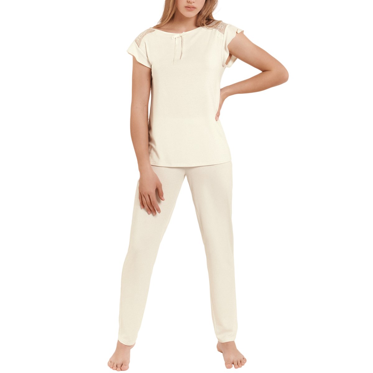 Pyjama pantalon top manches courtes tenue d'intérieur Harvest ivoire, LISCA