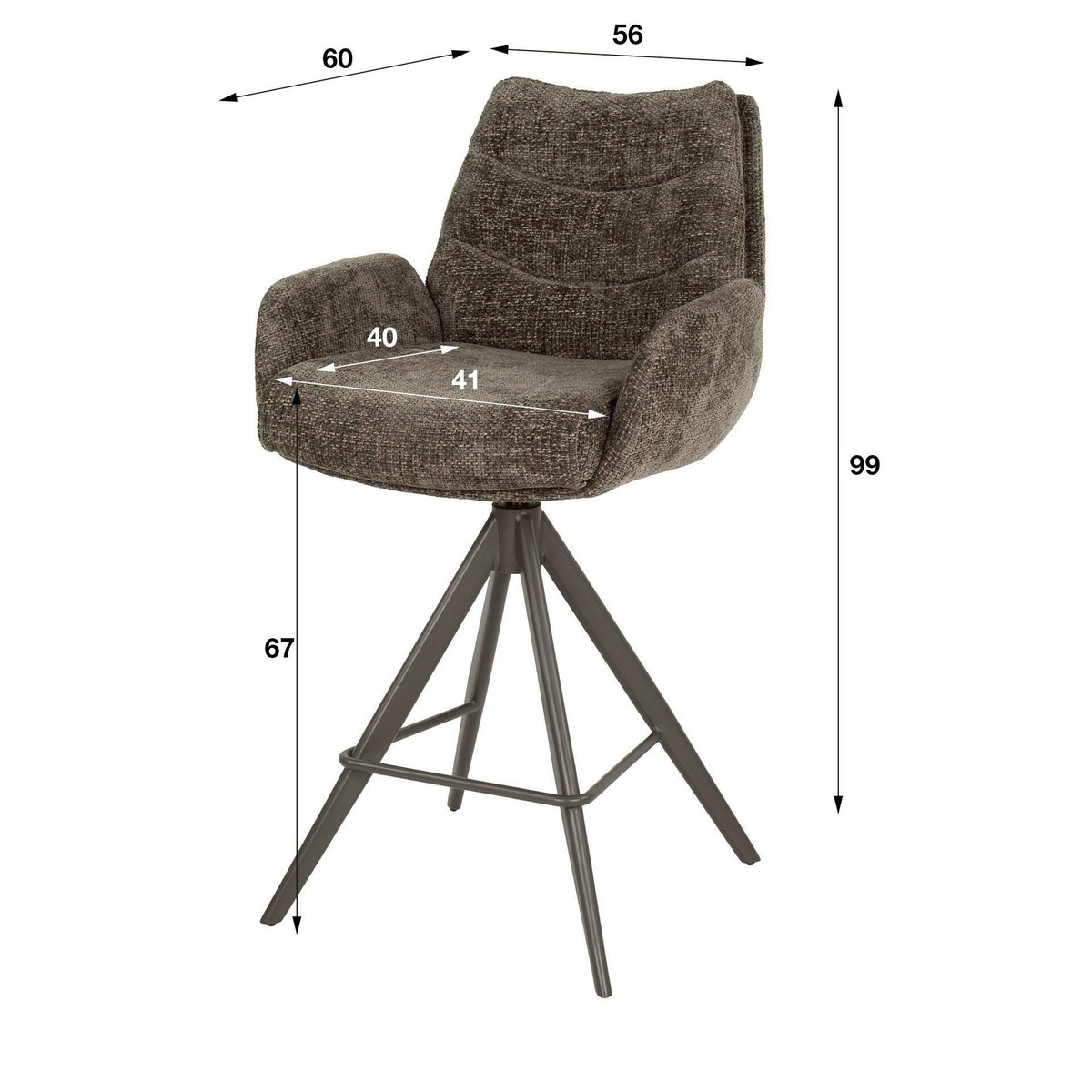 Fauteuil de bar pivotant (lot de 2) tissu chenille TAJ taupe, PIER IMPORT