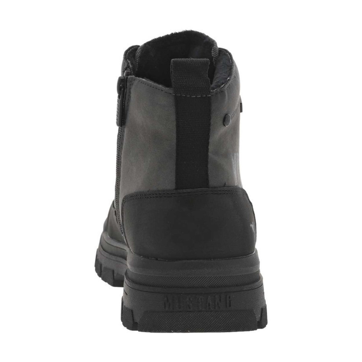 Bottines grises à talon plat pourvues d'une fermeture zippée et de lacets grises, MUSTANG
