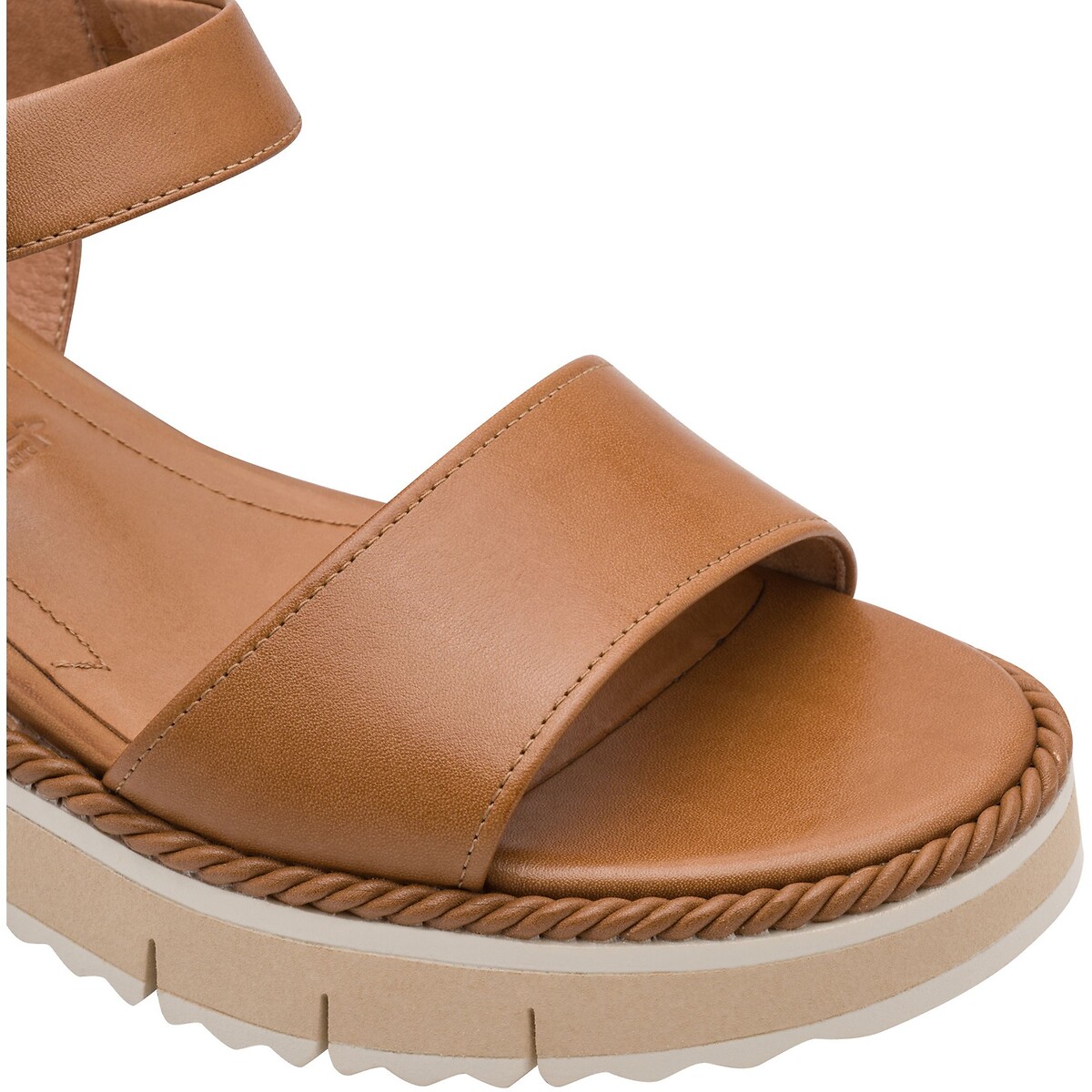 Leather Wedge Sandals cognac, TAMARIS