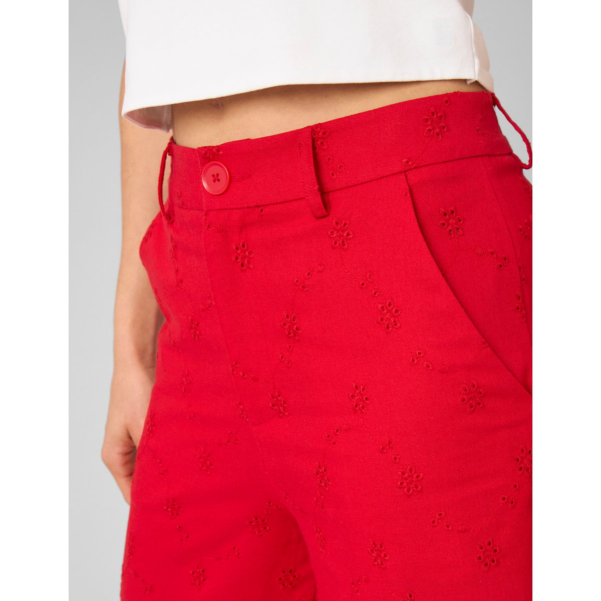 Pantalon broderie anglaise rouge, BZB