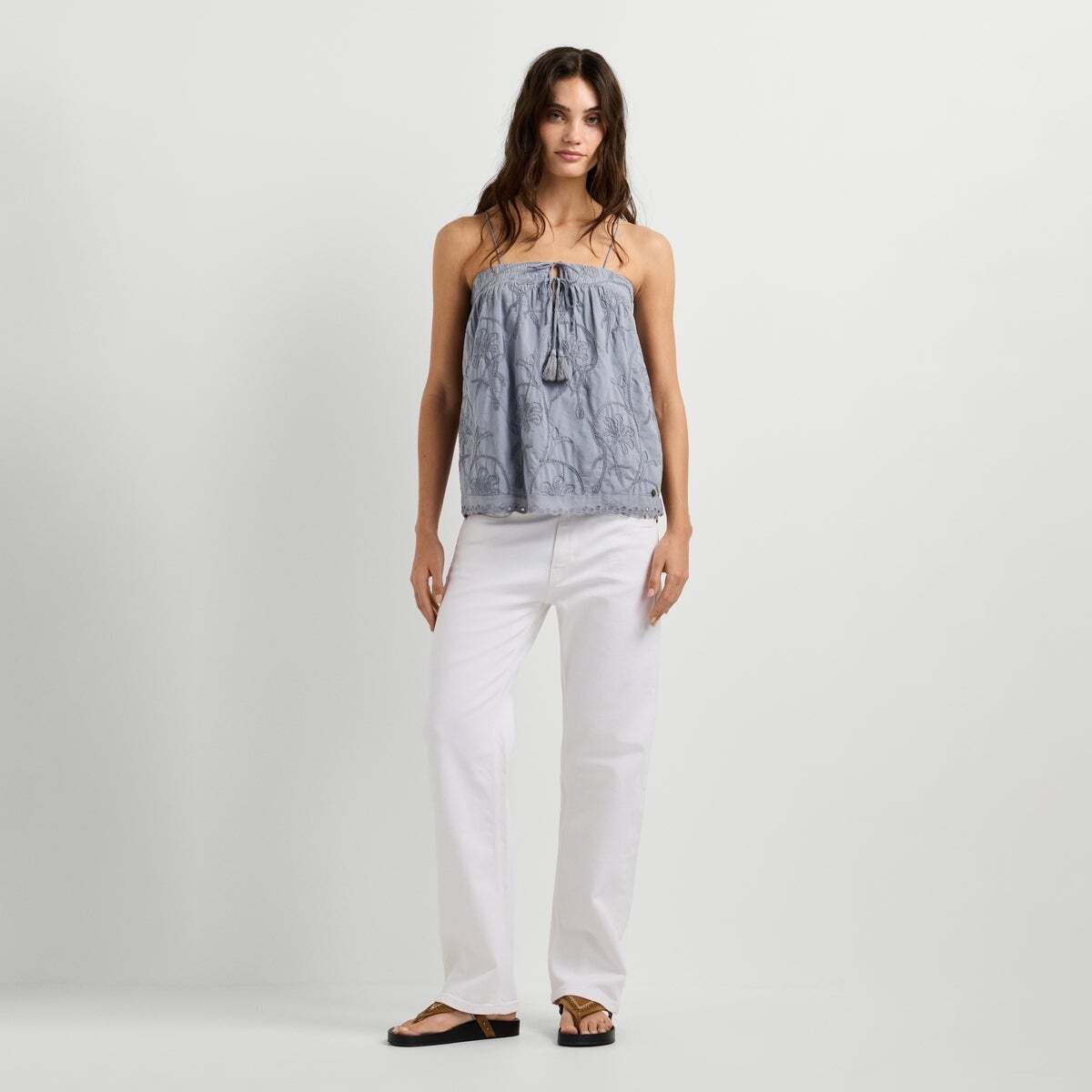 Blouse Avec Broderies Florales bleu mer tempête, PEPE JEANS