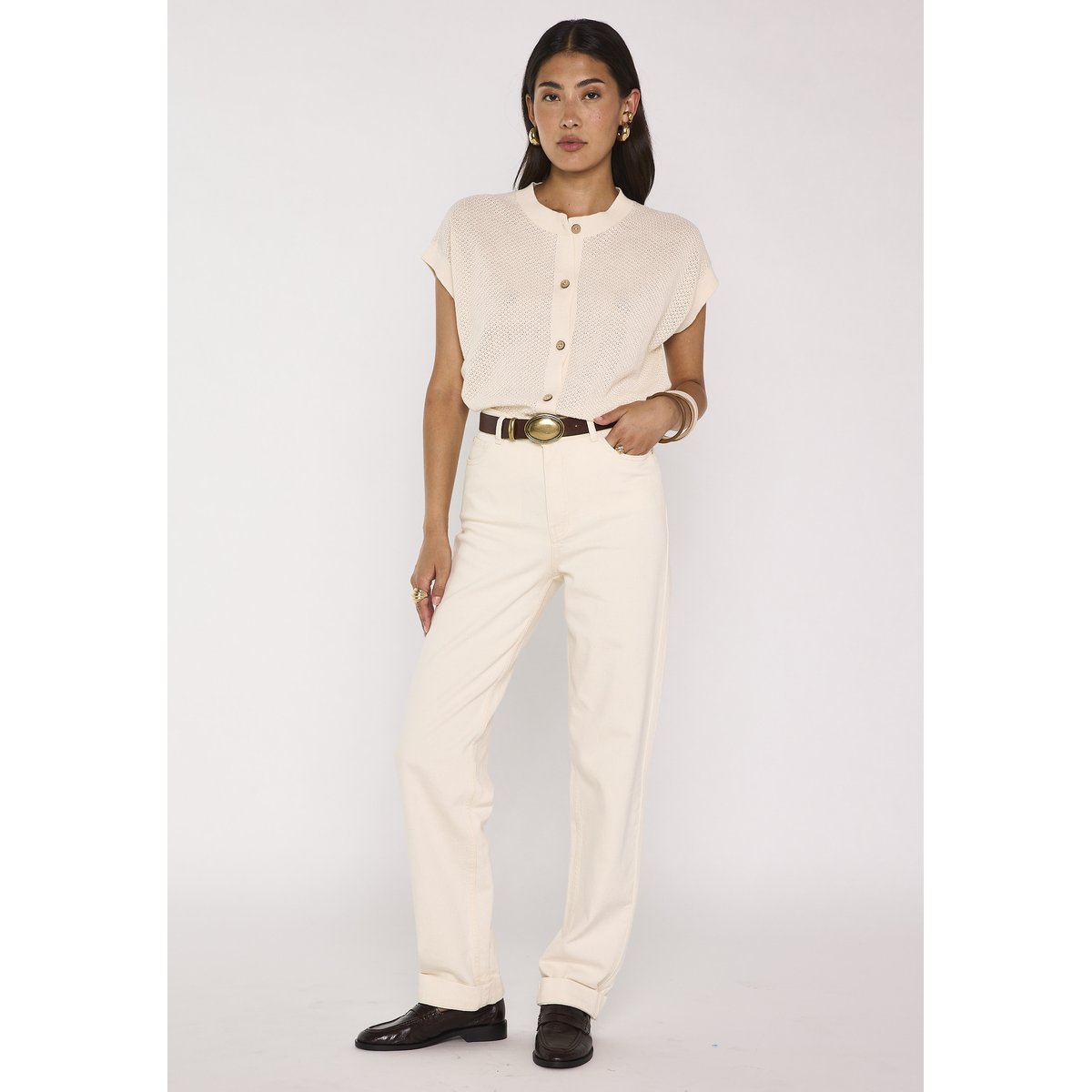 Gilet à manches courtes en coton ALMA creme, Maison 123
