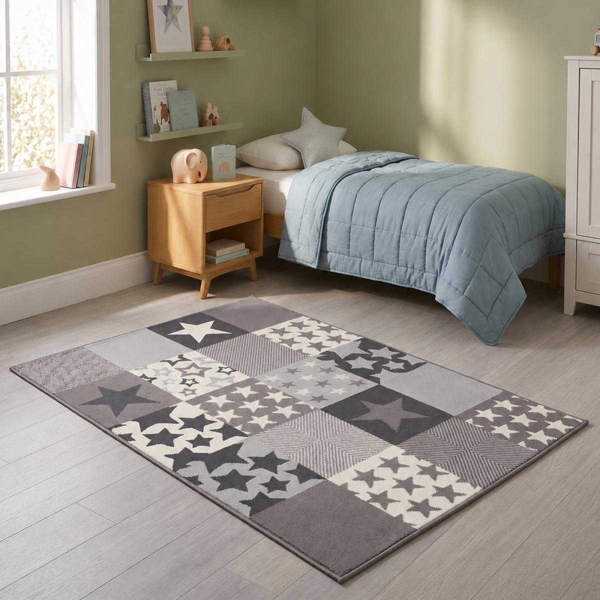 Tapis enfant tissé LYN1 CARETOILE crème, gris, noir, UN AMOUR DE TAPIS