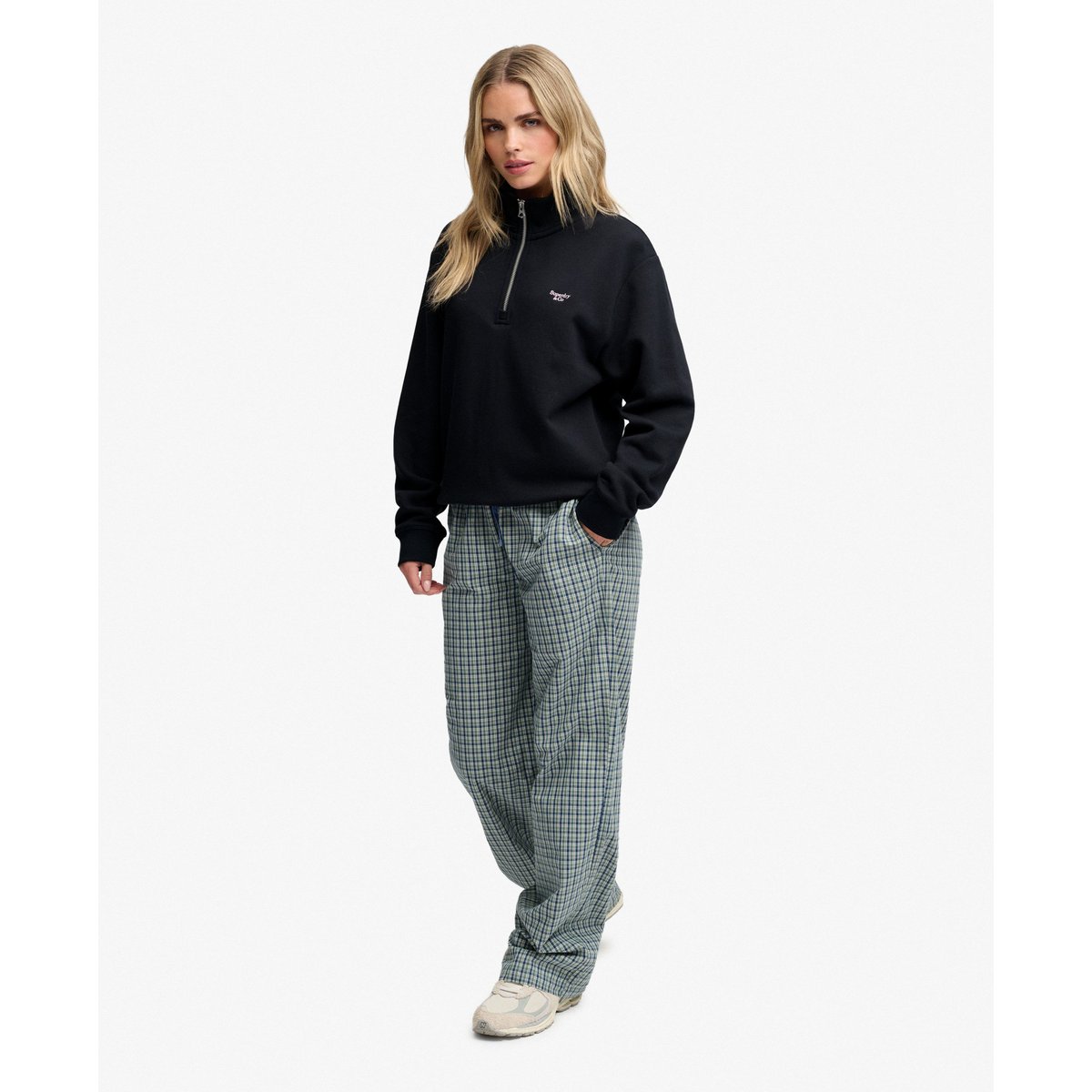 Sweatshirt Signature Demi-Zip Brodé bleu marine éclipse, SUPERDRY