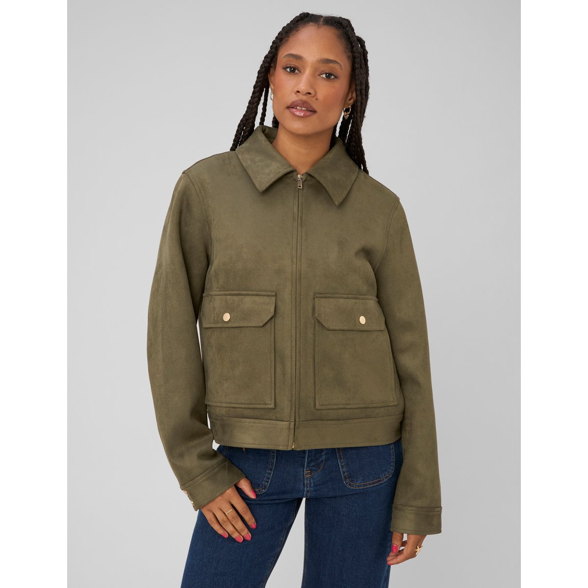 Veste zippée en suédine vert kaki, BZB