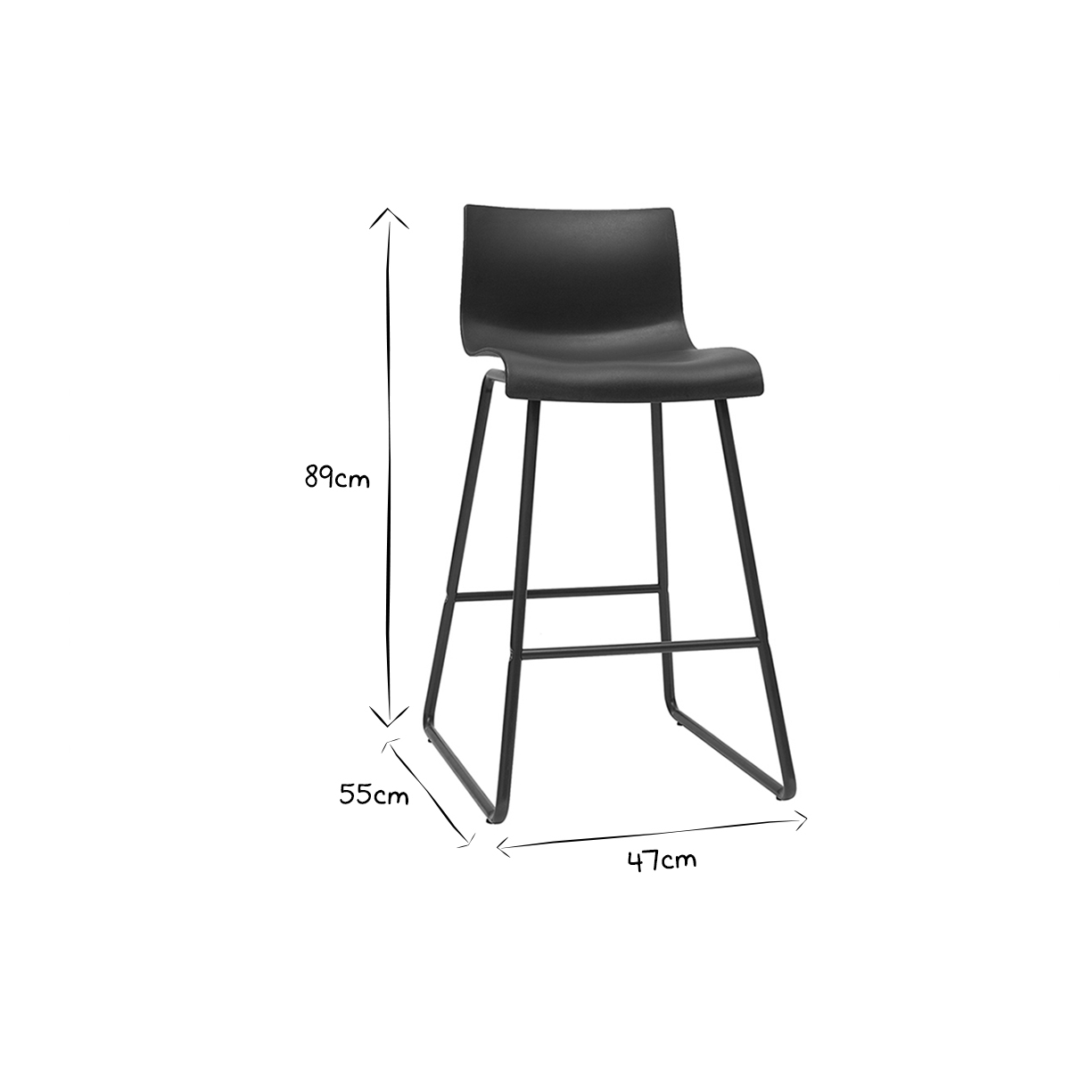 Tabourets de bar design noir 65 cm (lot de 2) ONA noir, MILIBOO