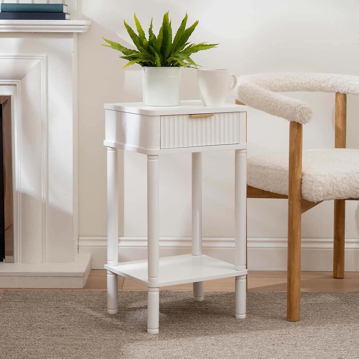 Olivine Side Table with Ribbed Drawer white, SO'HOME
