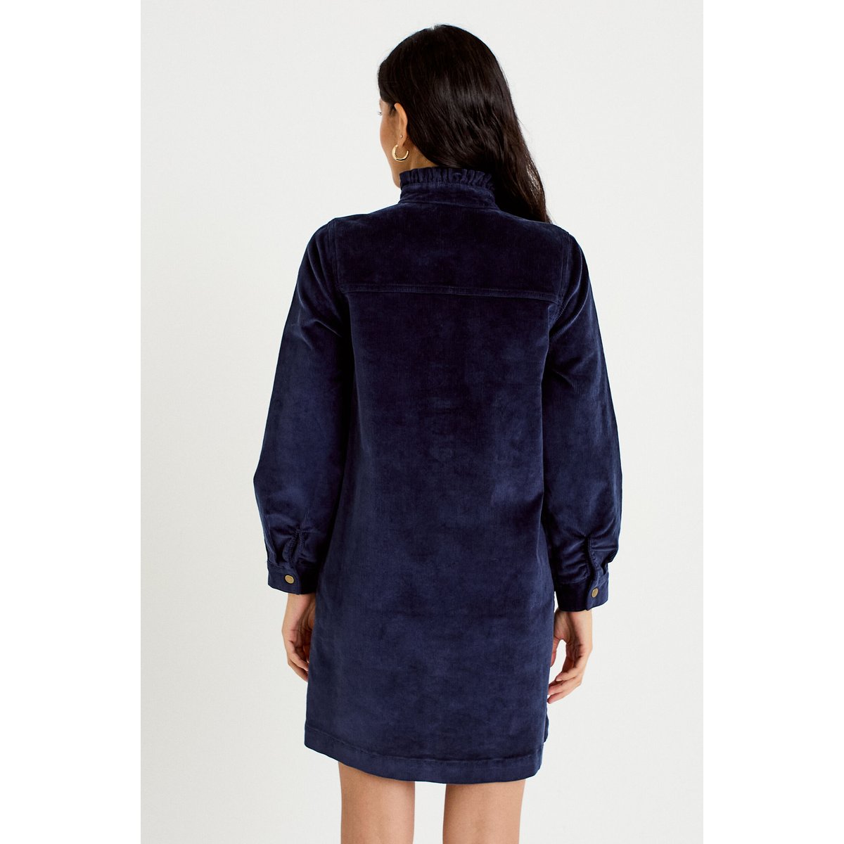 Robe évasée velours col montant bleu marine, CACHE CACHE