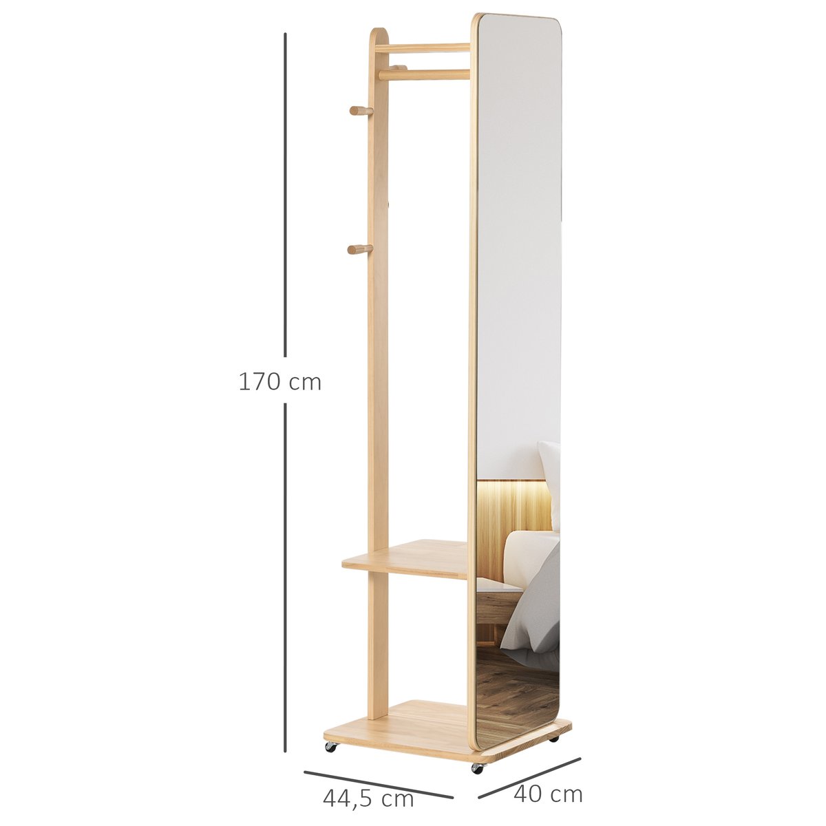 Miroir en pied MDF Bois naturel beige, HOMCOM