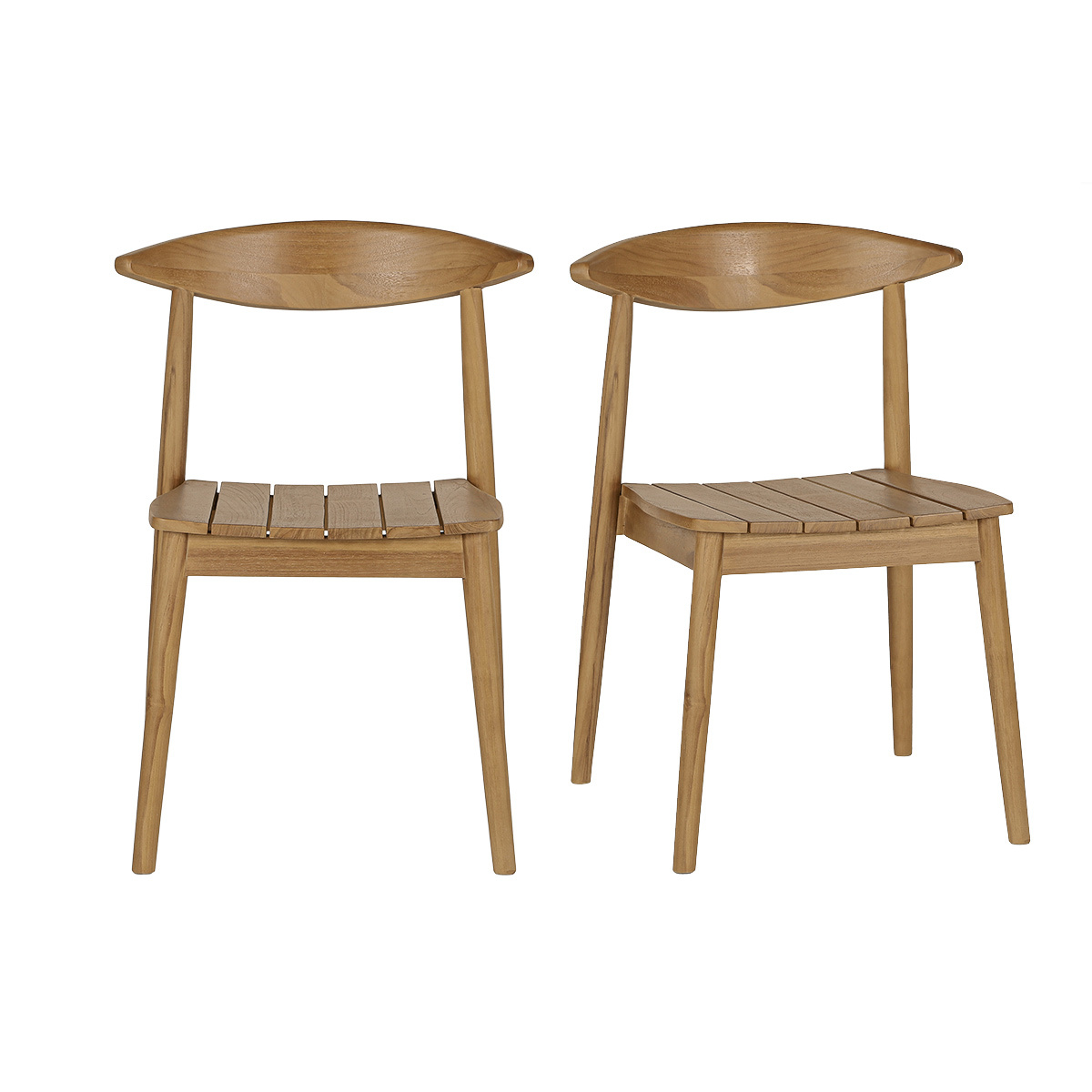 Chaises de jardin empilables en bois teck massif (lot de 2) SAGARA couleur unique, MILIBOO