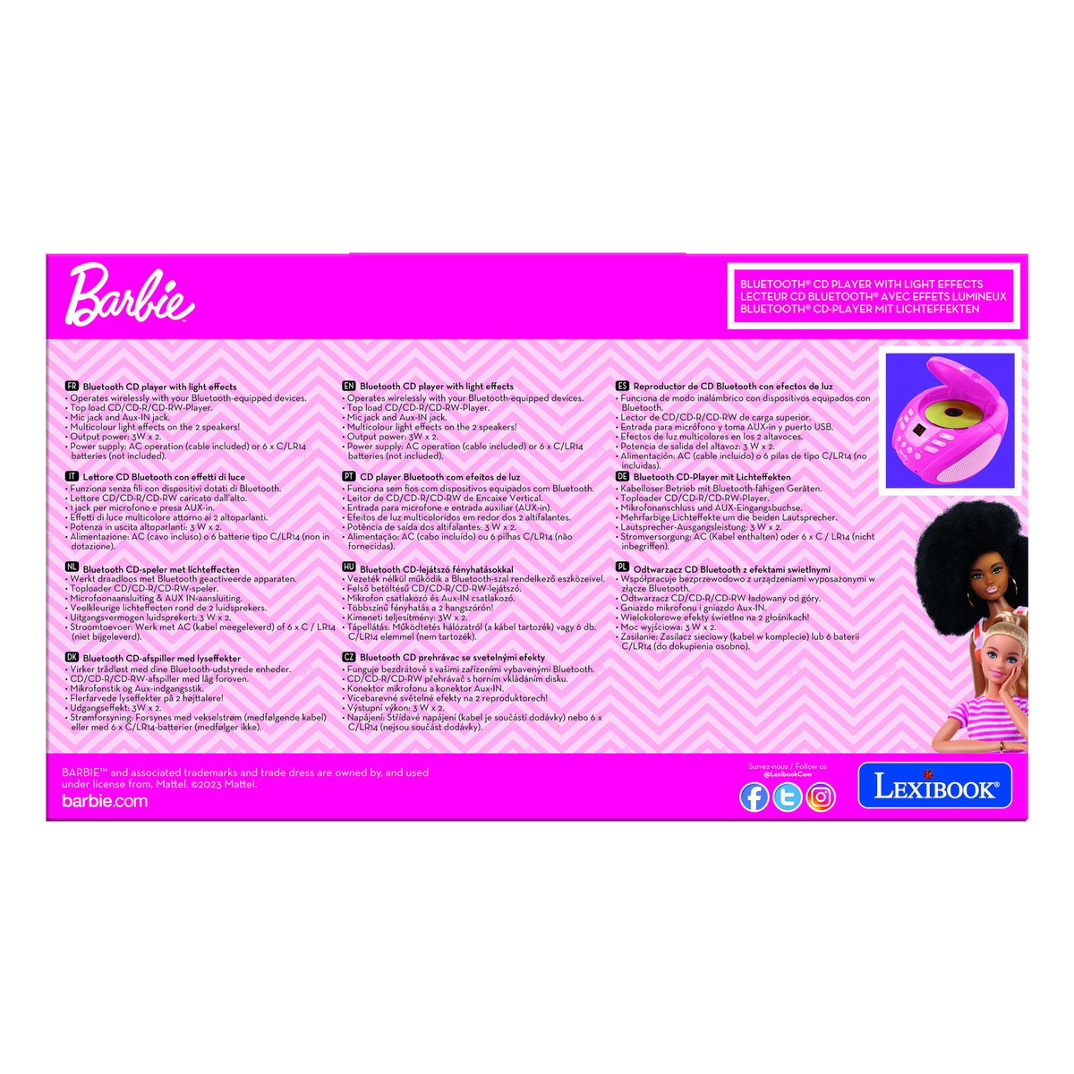 Lecteur CD Bluetooth Barbie rose, LEXIBOOK