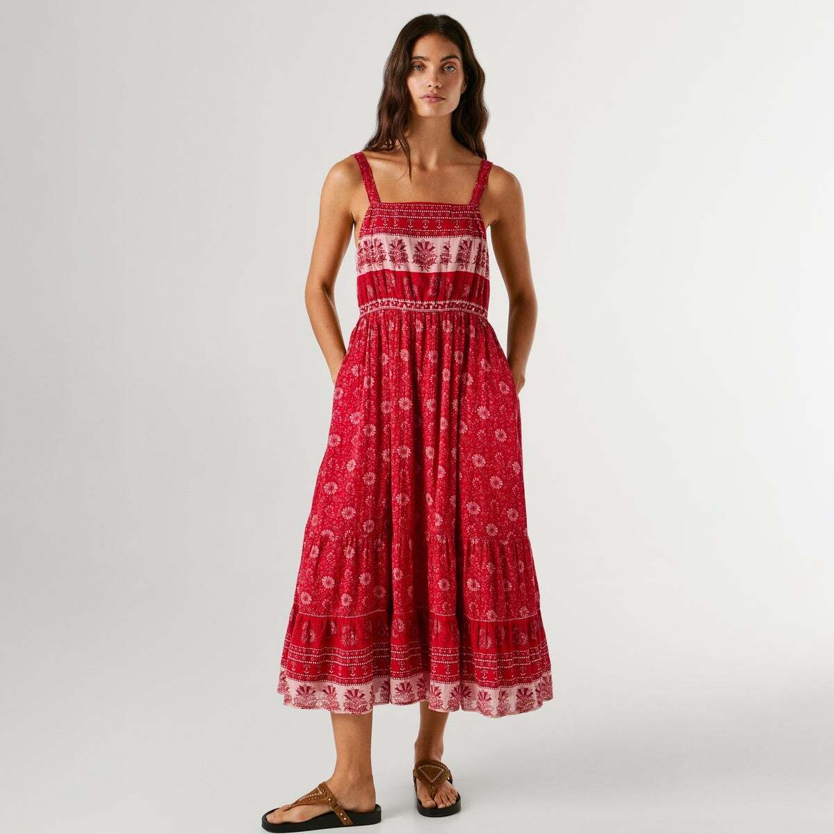 Robe Longue À Imprimé Floral rouge royal, PEPE JEANS