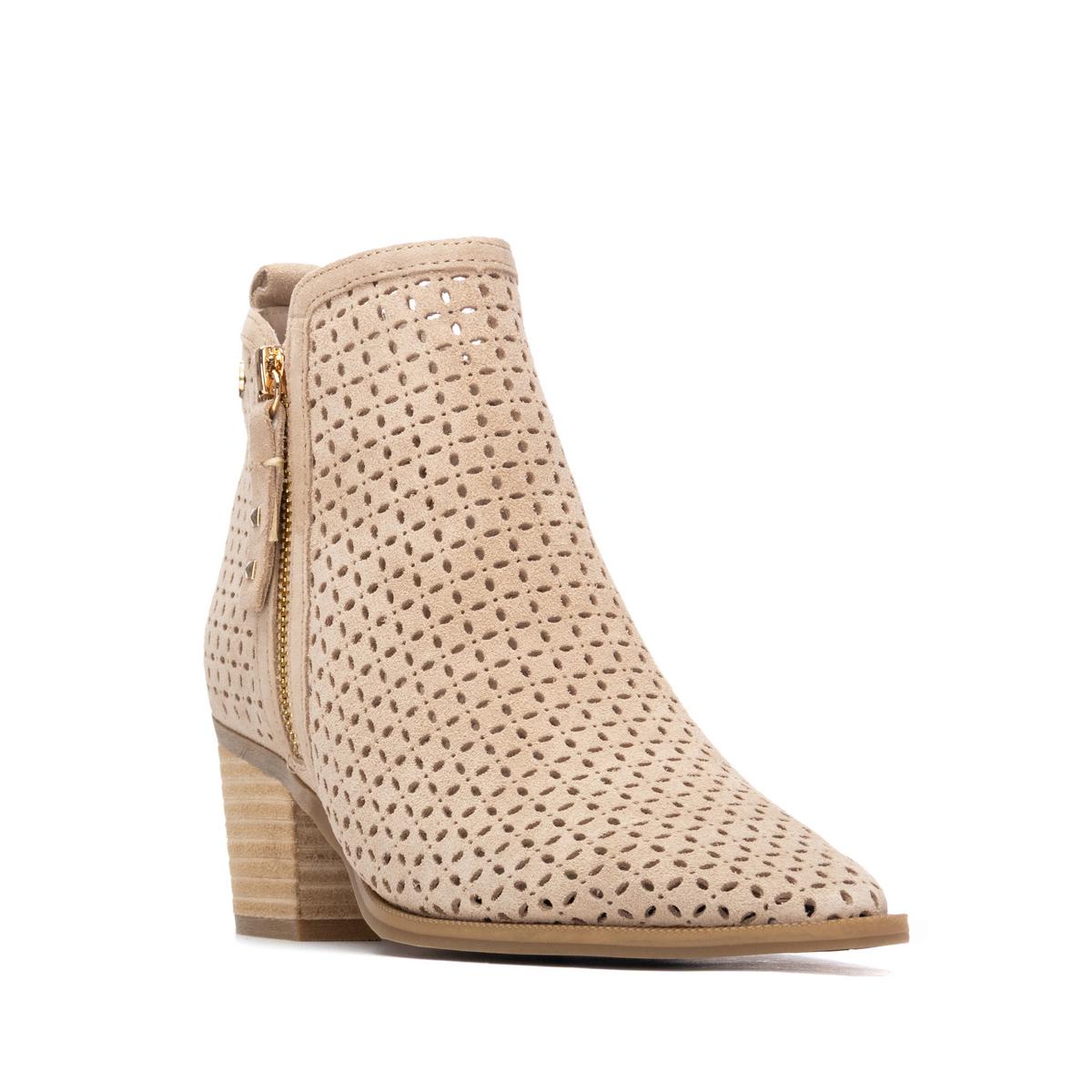 Bottine Cow-boy Talon Décontractée Fermeture éclair beige, CARMELA