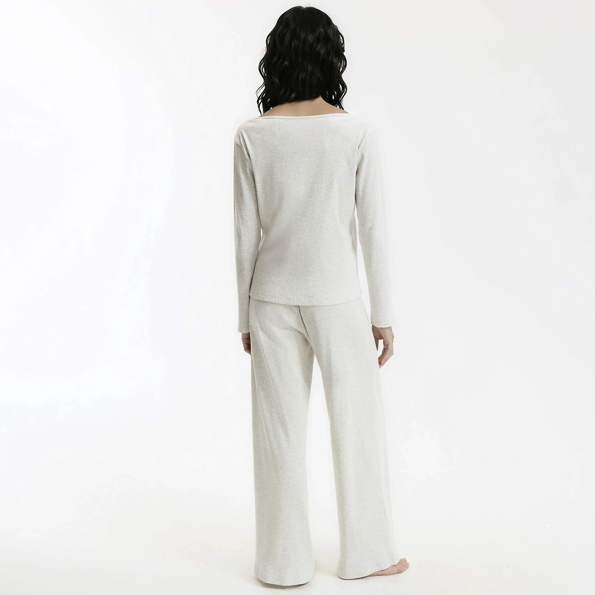 Pyjama en maille côtelée gris chiné clair, LA REDOUTE COLLECTIONS
