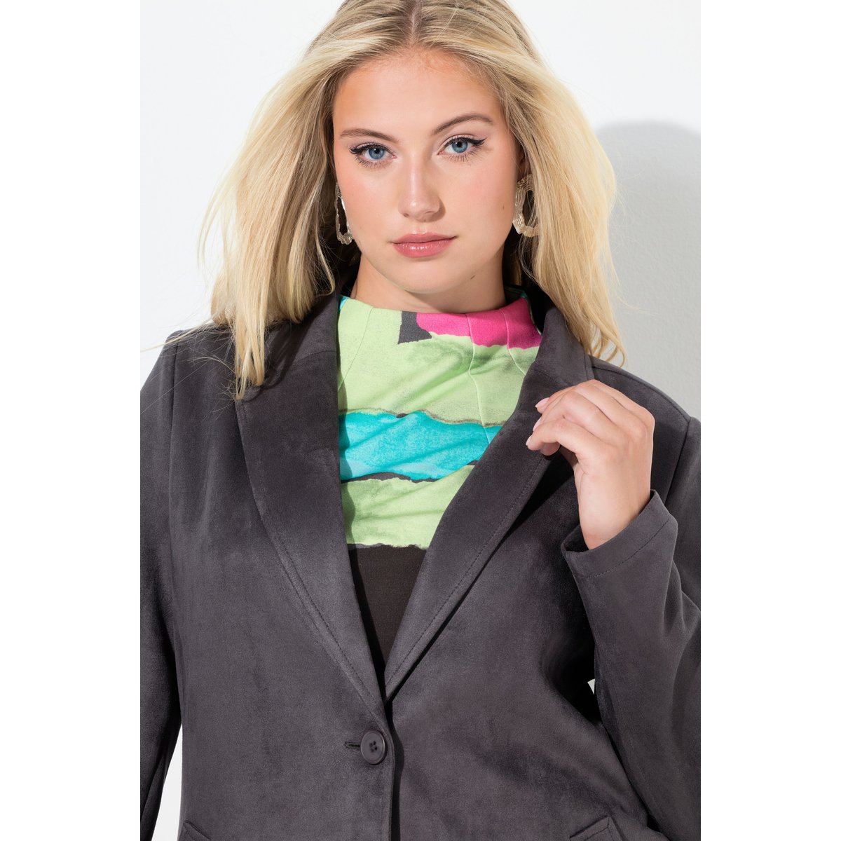 Blazer long imitation cuir suédé anthracite, ULLA POPKEN