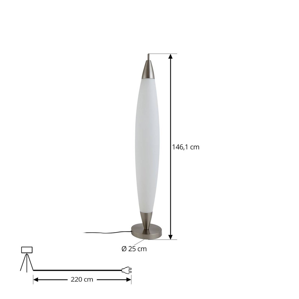 Lampadaire  moderneLED, Tarell blanc, nickel brossé, LUCANDE
