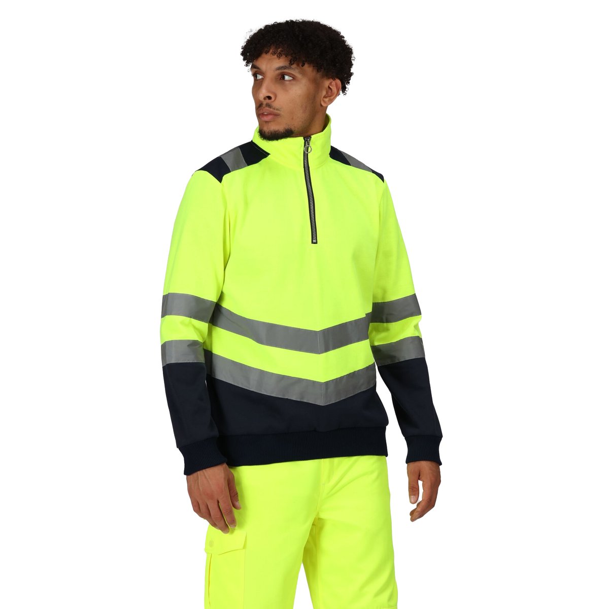 Haut col montant zippé à haute visibilité jaune / bleu marine, REGATTA