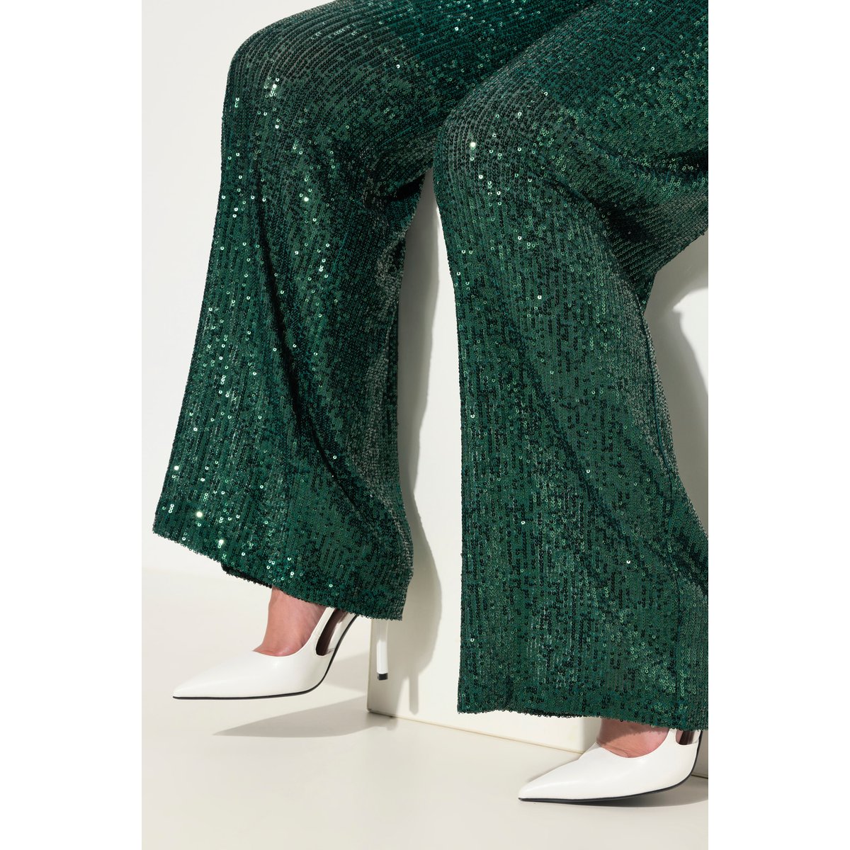 Pantalon à sequins. Taille élastique vert foncé, ULLA POPKEN