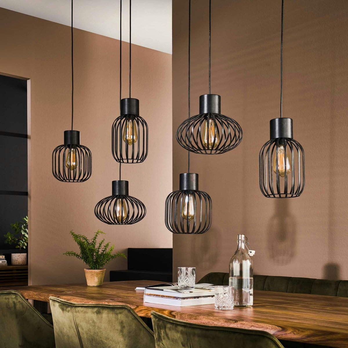Suspension métal 6 lanternes NOVA anthracite, PIER IMPORT