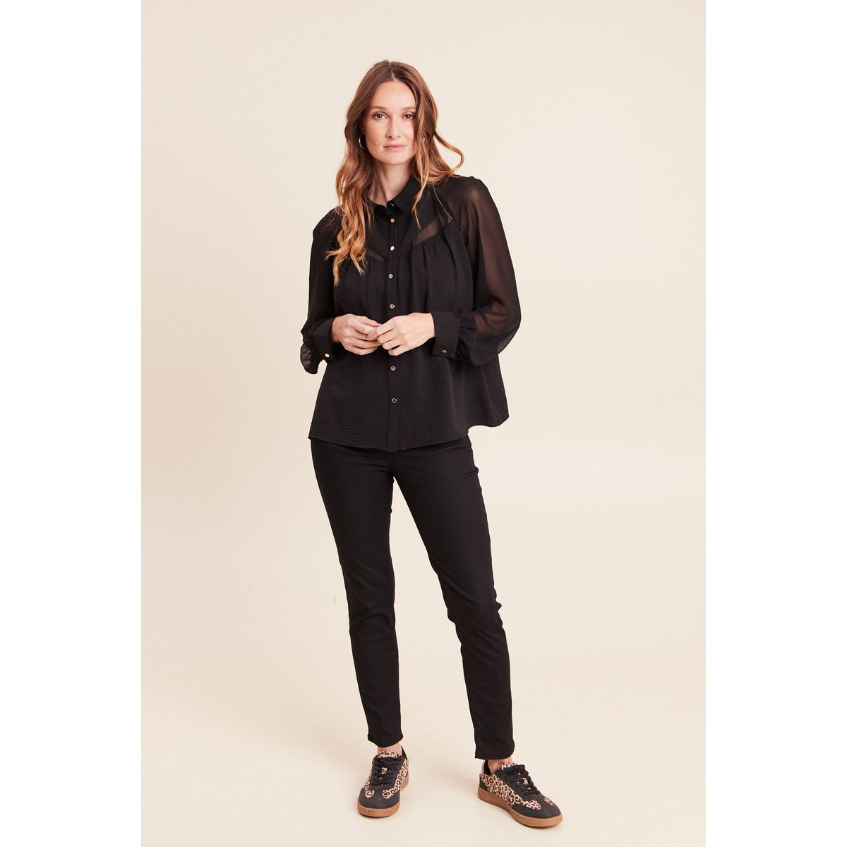 Chemise ample voile doublée col chemise noir, BREAL