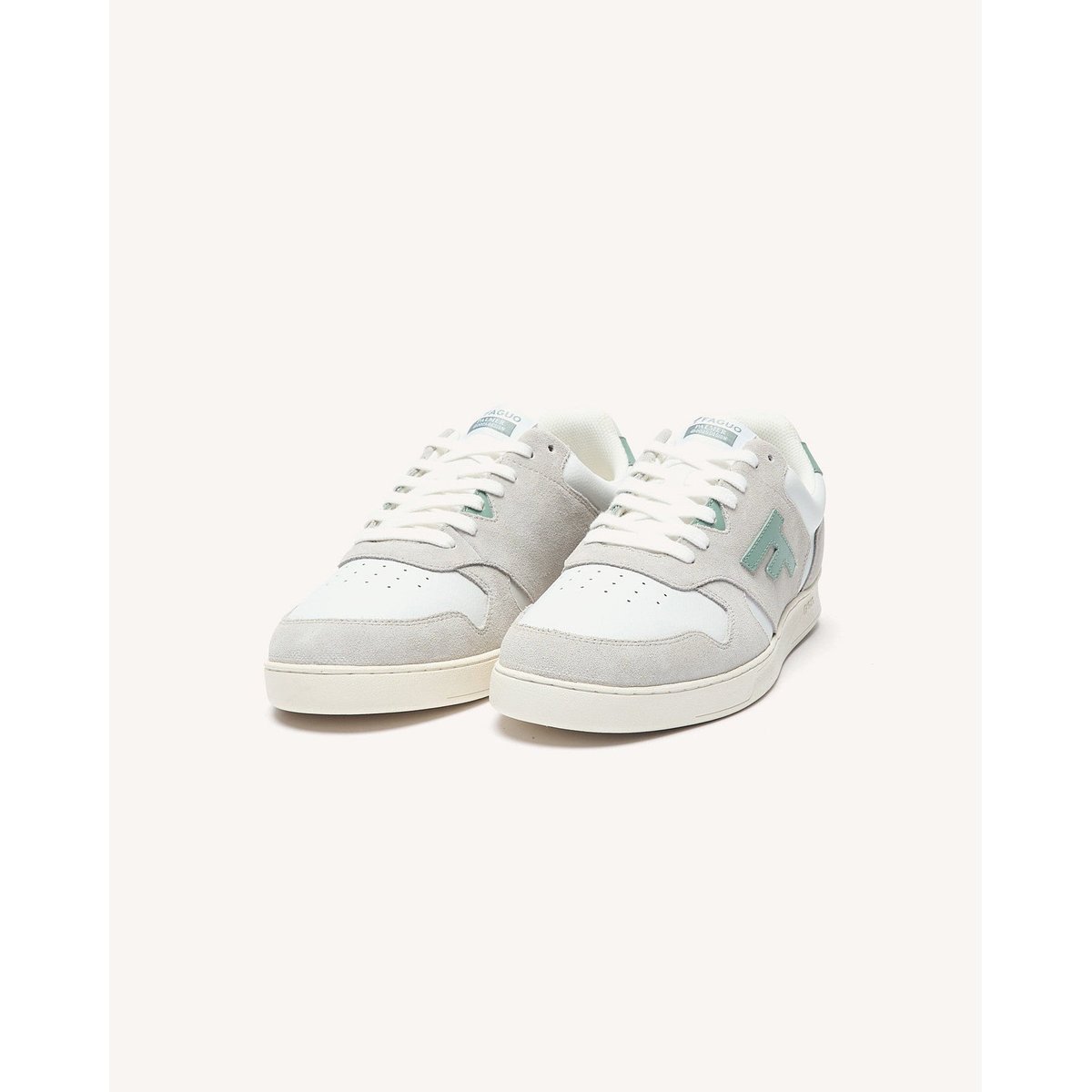 Baskets basses cuir suede PALMER blanc et vert clair, FAGUO