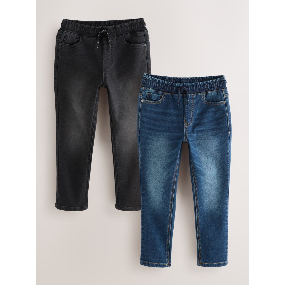 Jean stretch à taille élastique, lot de 2 noir/bleu marine, NEXT