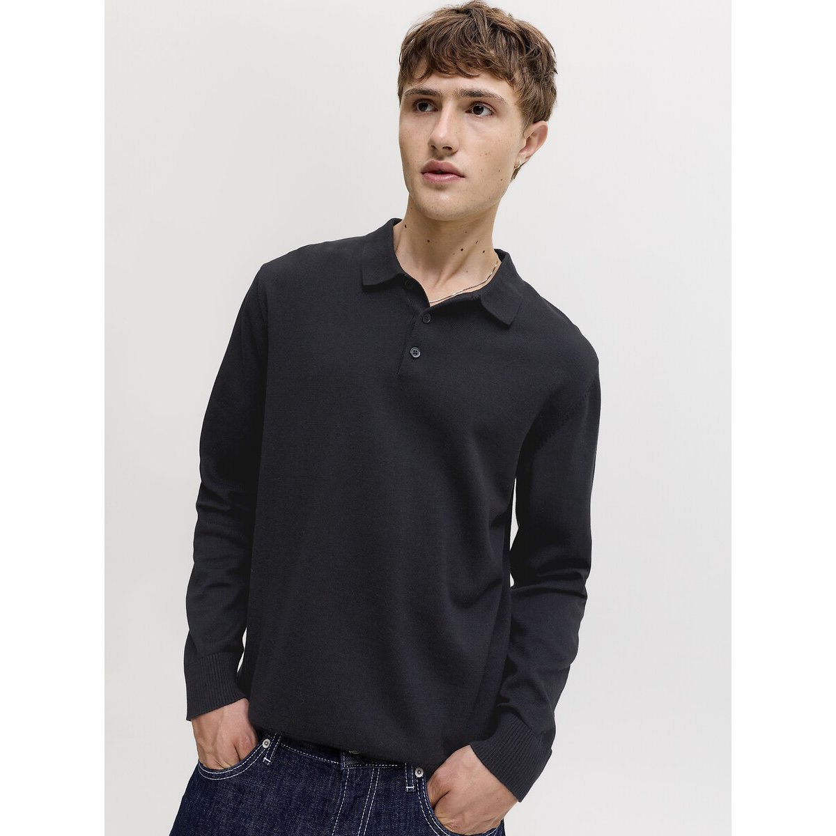 Maglione collo a polo nero , JACK & JONES