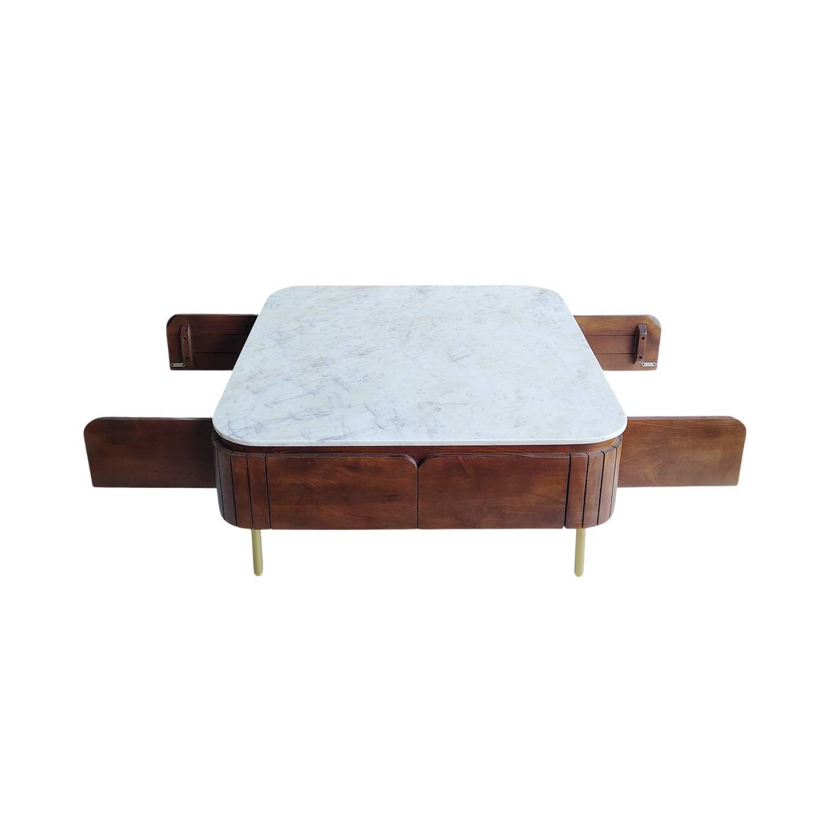 Table basse carrée en bois de manguier et marbre SIENNE bois foncé, MADE IN MEUBLES 