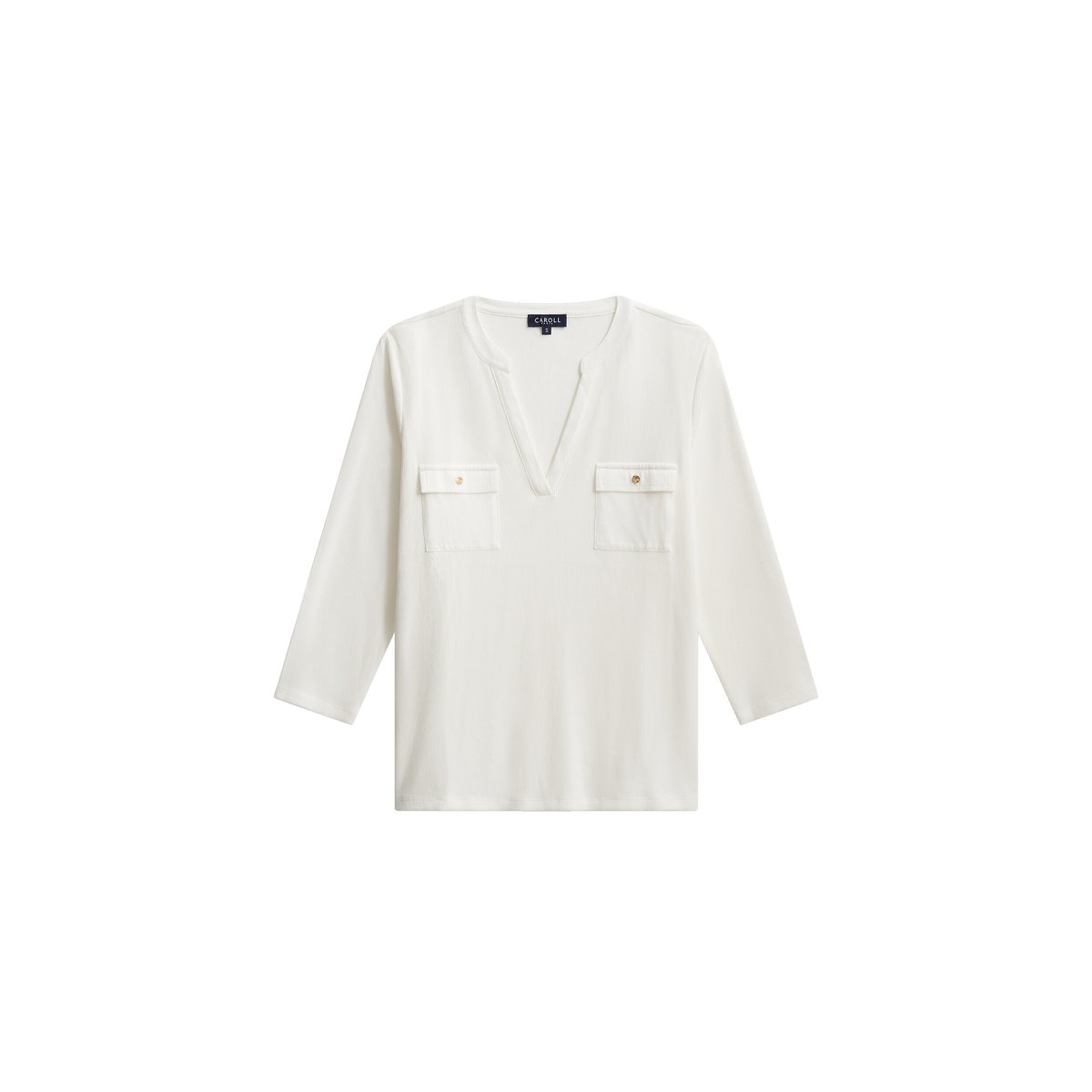 T-shirt droit col tunisien TMIMOSA blanc, CAROLL