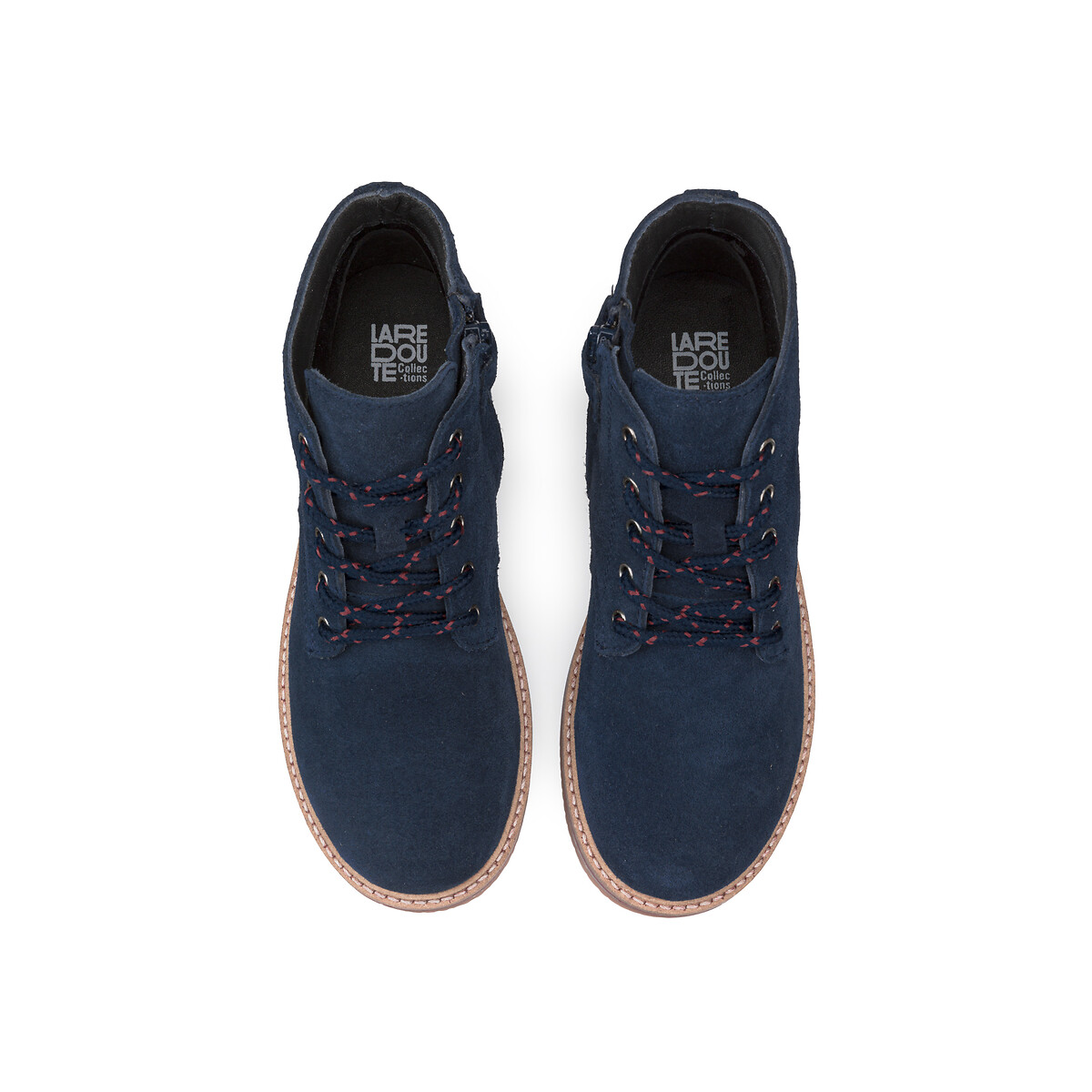 Kids Leather Zipped Ankle Boots with Laces navy blue, LA REDOUTE COLLECTIONS