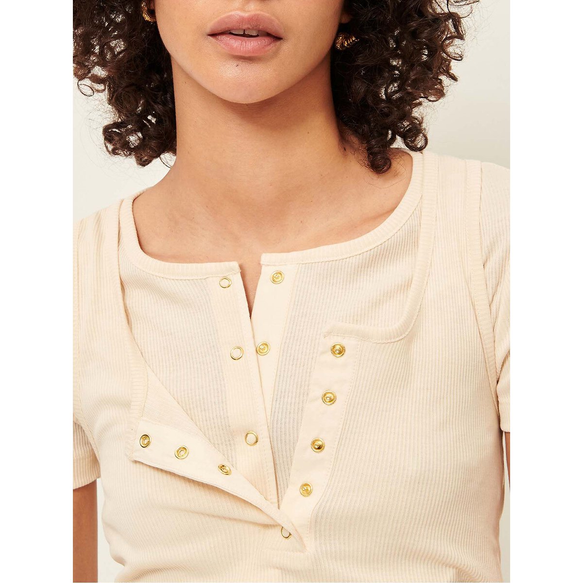 T-shirt a maniche corte a coste, CLARK ecru , SESSUN