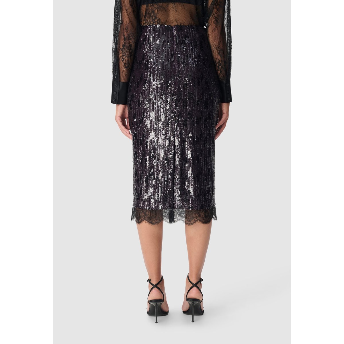 Jupe brodée sequins bande dentelle violet foncé, IKKS