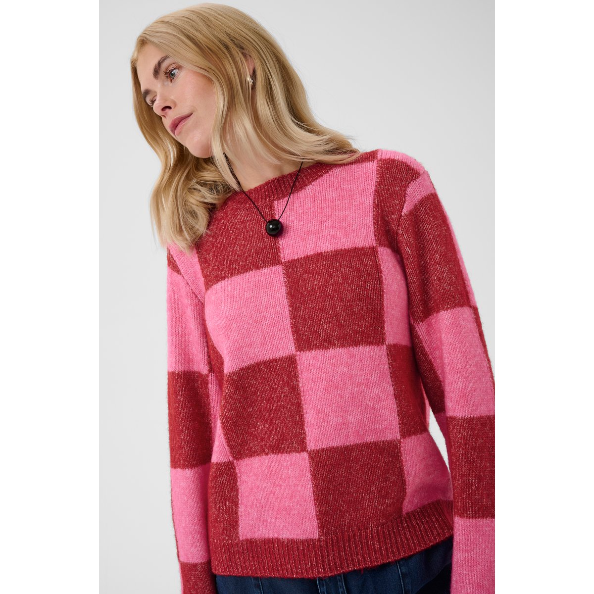 Pullover tricoté rouge rose rio red/pink check, CULTURE