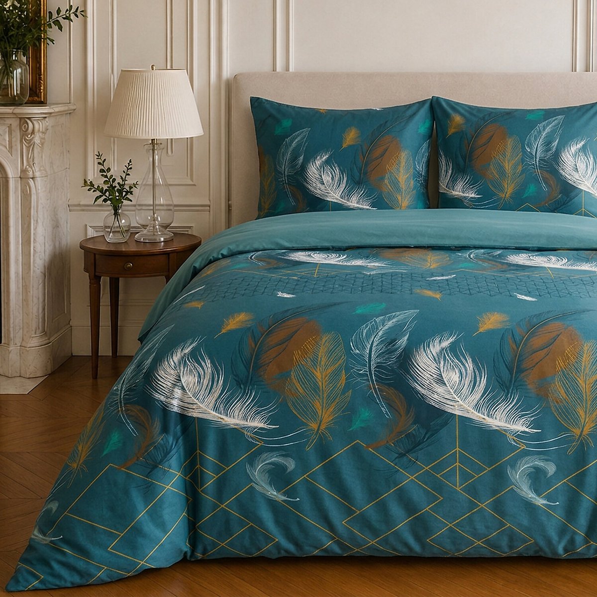 Parure de lit en coton motif tropical, PALOMA bleu, C DESIGN HOME TEXTILE