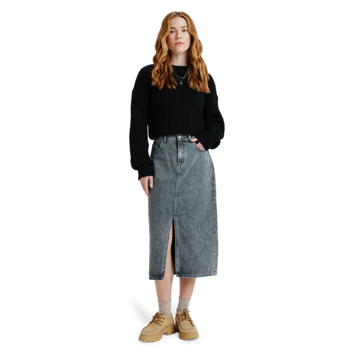 Jupe en jean de longueur midi COLD WINDS. gris mid grey, ROXY