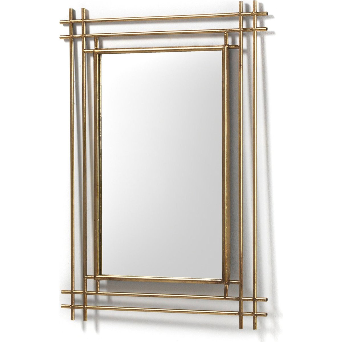 Miroir mural rectangulaire en métal doré finition vieillie élégante, RECOLLECTION