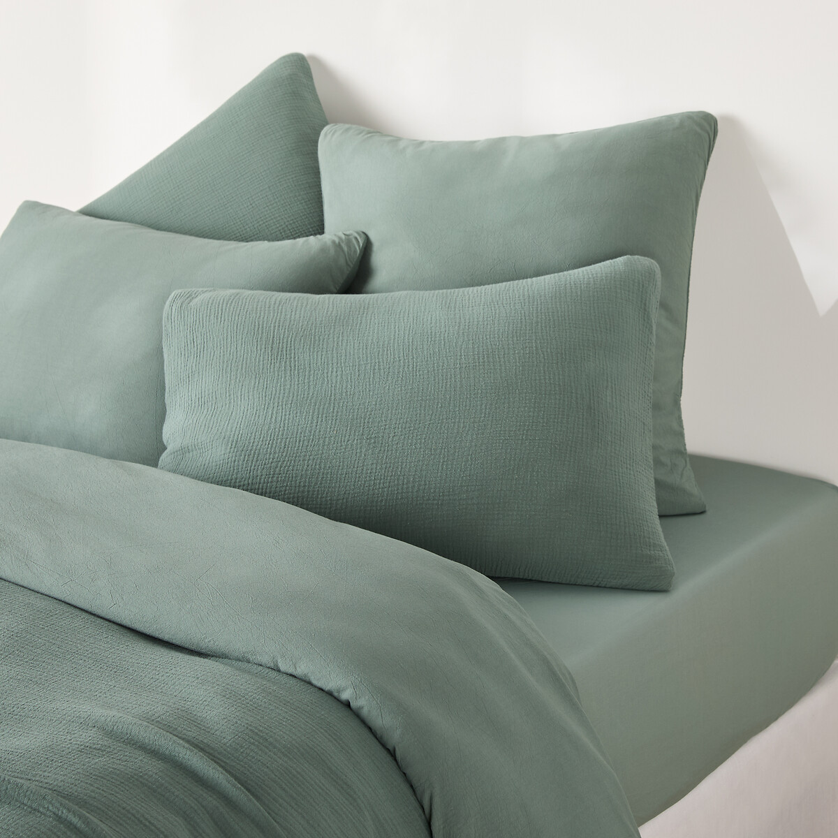 Federa per cuscino, cotone garzato/cotone lavato, Kumco eucalyptus, LA REDOUTE INTERIEURS