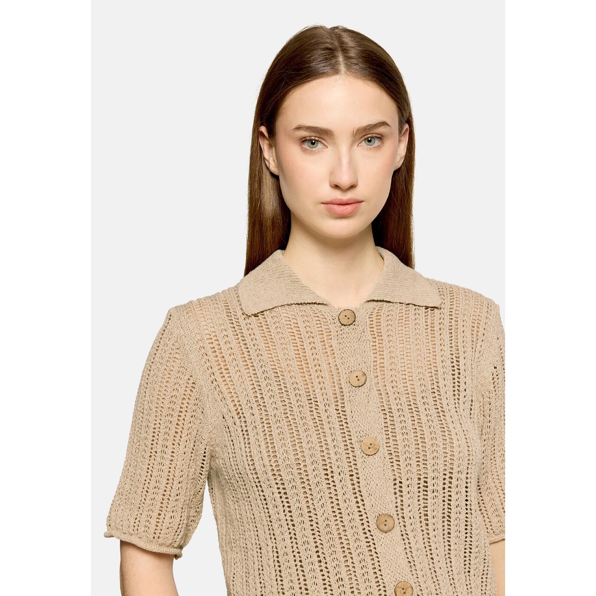 Cardigan en maille d'été à patte de boutonnage pearl vanila, CARTOON