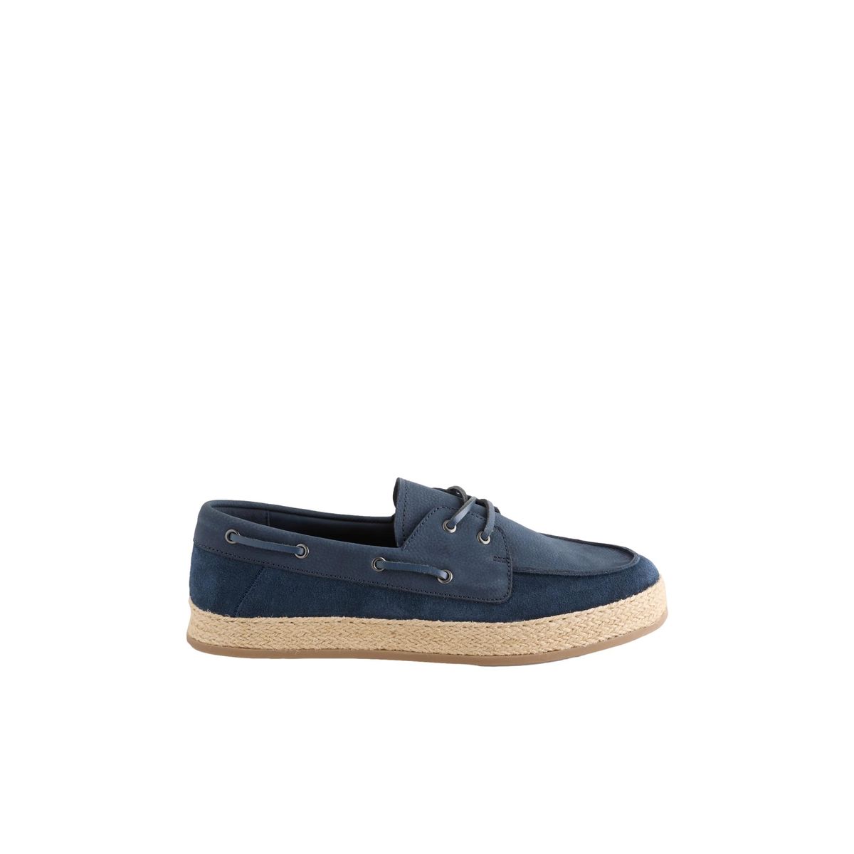 Chaussures bateau en daim et semelle jute bleu, NEXT