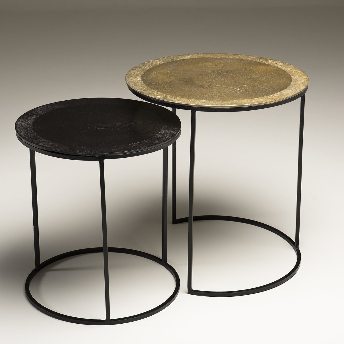 Tables d'appoint rondes gigogne design métal doré et noir (lot de 2) ZALA doré, PIER IMPORT